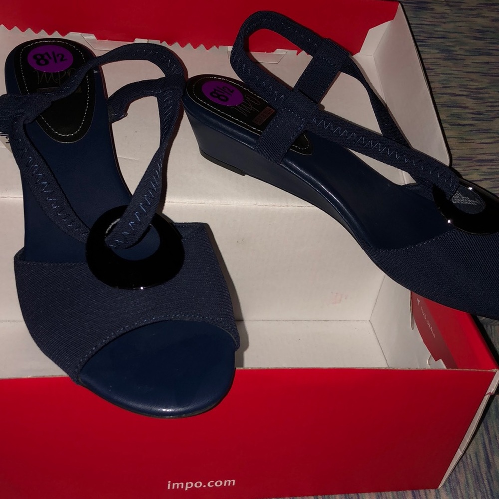 IMPO RENA navy blue stretch sling backs NWT